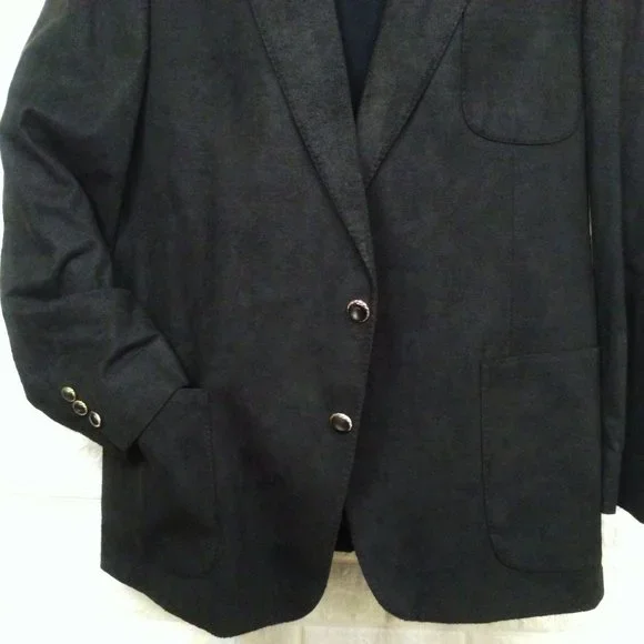 Vintage 80s Ratner USA-Made Tailored Suede Blazer Men-44 Sporty 2-Button Black